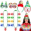 6PCS Christmas Accessories, Light Up Christmas Necklace Headband Glasses Set, Bulb Necklace Xmas Tree Headbands Lights LED Flashing Santa Eyeglasses for Christmas Party Favors, Christmas Gifts