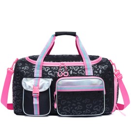 Travel Bag for Children Sports Bag with Shoe Compartment Overnight Duffel Ballet Dance Sports Carry On Weekender Kids Duffle Bag, Black-heart, travel bags