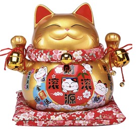 4.5" Ceramic Fortune Cat Ornament Opening Store Cashier Gift Piggy Bank-Golden