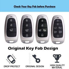 K LAKEY Key Fob Cover,Compatible with 2020 2021 2022 Hyundai Sonata Santa fe Tucson Key Fob Soft Rubber Case Holder Shell with keychain Silver