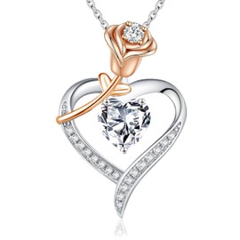 925 Sterling Silver Necklace Lab Grown Diamond 2CT Moissanite Heart Rose Necklace for Women Anniversary Birthday Wedding Christmas Valentines Day Gifts for Her Girlfriend Wife Mothers Day Gifts (heart-shaped moissanite 1)