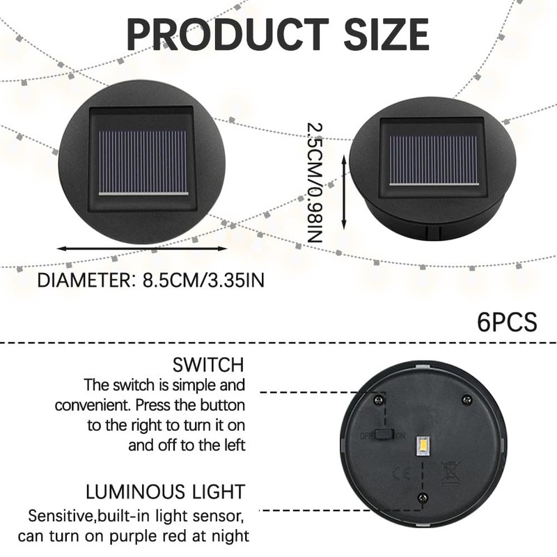 Mineup Pack of 6 Solar Lights Replacement Parts, 8 cm