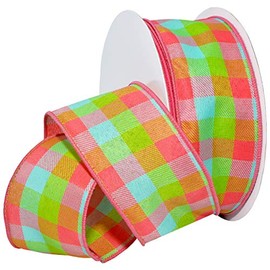 Morex Tres Chic Ribbon, Wired Taffeta, 2-1/2 inch by 50 Yards, Shell Pink/Green/Blue