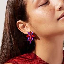 EVER FAITH Costume Stud Earrings Statement Flowers Rhinestone Crystal Vintage Art Deco Earrings for Women Girls Fuchsia, Crystal