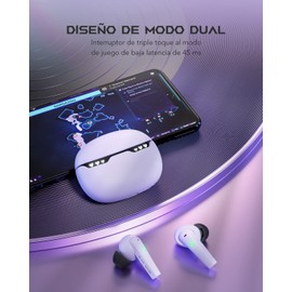 Black Shark Kawaii Auriculares inalámbricos Bluetooth con Bonito indicador LED de Emoji, para Juegos de Doble Modo Bluetooth 5.1, Tiempo de reproducción 24 Horas, IPX5 Impermeable, Lucifer T10 Morado
