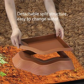 YUEMOOLIX 3 Pcs Large Tortoise Water Dish with Ramp Leaf Tortoise Water Food Bowls Reptile Water Dish Amphibians Habitat Accessories for Lizard Turtle Horned Frog Brown