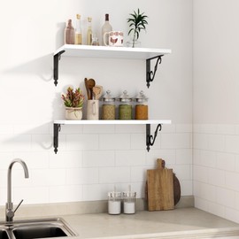 Floating Shelves for Wall, 24"W x 8"D Wall Shelves, 12 Inch Deep Floating Shelf with Bracket, 24 Inch Floating Shelves for Living Room and Bathroom, Display & Storage Shelves, White, Set of 2