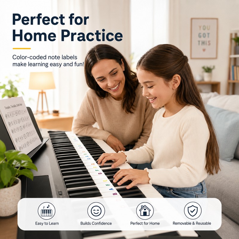 Silicone Piano Keyboard Note Labels for Beginners – Reusable Removable
