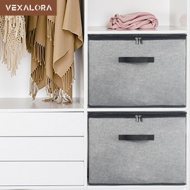 Vexalora Shoe Organizer Box 2 Pack, Shoe Storage Organizer with Clear Cover, Adjustable Dividers Fits 16-32 Pairs, Fabric Shoe Organizer for Closet, Grey