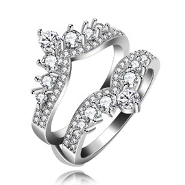 Uloveido Women's Simulated Diamond Princess Crown Ring Wraps and Enhancers Wedding Engagement Rings Guard Double Band (Size L)