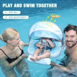 Baby Floats for Pool with Canopy Removable Sun Protection Canopy Mambobaby Float Non Inflatable Upgrade Add Tail Avoid Flip Waterproof Skin-Friendly Infant Swim Float 3-24 Months (Turtle Upgrade)