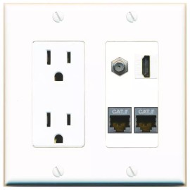 Wall Plate City 2 CAT7 COAX HD Port Wall Plate w/Power Outlet White
