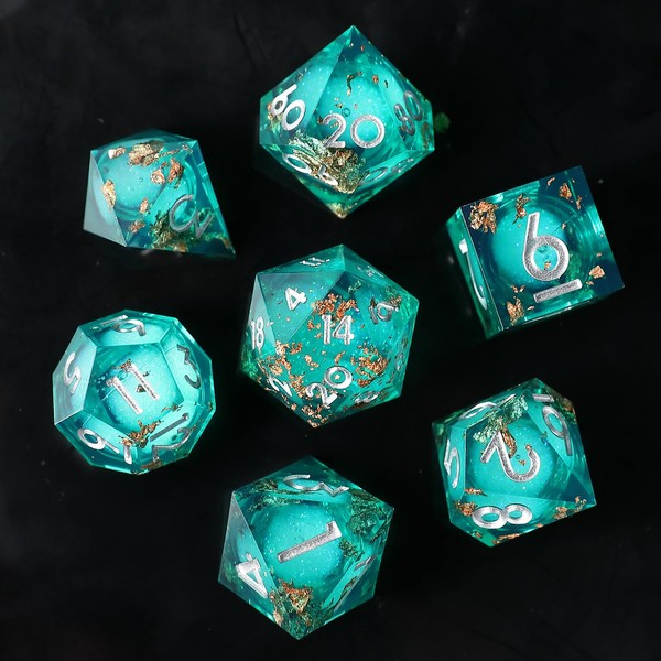 Liquid Core DND Dice Set 7pcs, Resin Sharp Edged Polyhedral