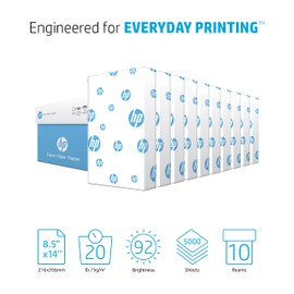 hp Printer Paper | 8.5 x 14 Paper | Office 20 lb | 10 Ream Case - 5000 Sheets | 92 Bright | Made in USA - FSC Certified | 001422C