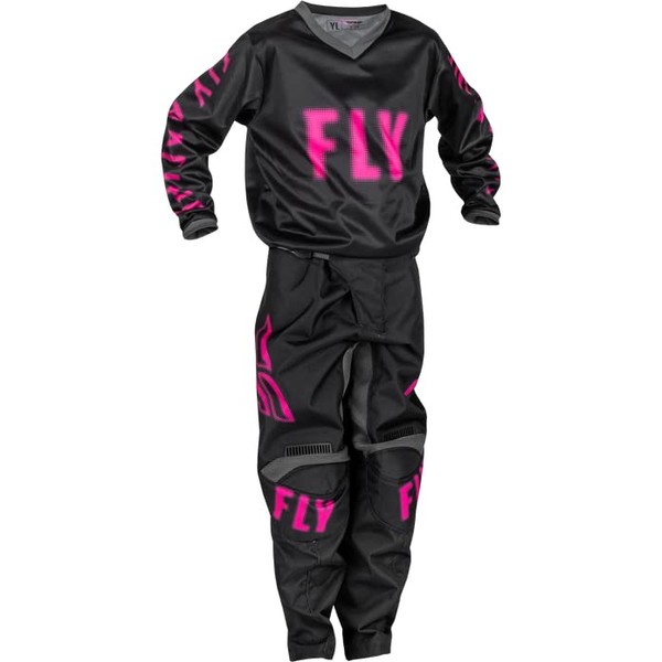 Fly Racing 2023 Youth F-16 Black/Pink Moto Gear Set - Pant and Jersey Combo