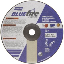 Norton Blue Fire Foundry Depressed Center Abrasive Wheel, Type 27, Zirconia Alumina and Silicon Carbide, 7/8" Arbor, 9" Diameter x 1/8" Thickness (Pack of 1)