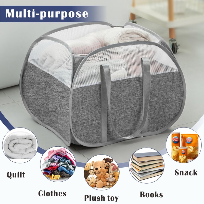 BOSNONA 2 Pack Large Collapsible Laundry Baskets 93L Pop Up