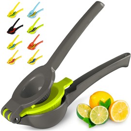Zulay Metal 2-In-1 Lemon Lime Squeezer - Hand Juicer Lemon Squeezer Gets Every Last Drop - Max Extraction Manual Citrus Juicer - Heavy-Duty Easy-to-Use Lemon Juicer Squeezer (Gray and Lime Punch)