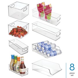 iDesign Fridge Storage Bin Set - Includes Bins with Handles and Water Bottle Holder, Set of 8, Clear