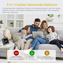 LSENLTY Carbon Monoxide Detector, High Accuracy CO Detector with Digital LCD Display, 3-in-1 Air Quality Monitor(CO, Temperature and Humidity Sensor), CO Alarm Detector for Home Kitchen Travel