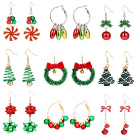 Moiegouct Christmas Earrings for Women Cute Bow Tree Bell Snowflake Dangle Earring Set Festive Holiday Earrings Jewelry Fun Christmas Stocking Stuffers