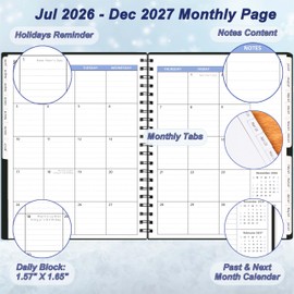 Monthly Planner 2026-2027 (7.6'' x 9.6''), from Jul 2026-Dec 2027, 18 Months Calendar Book, 2026 Agenda Planner with Tabs & Pocket, Black