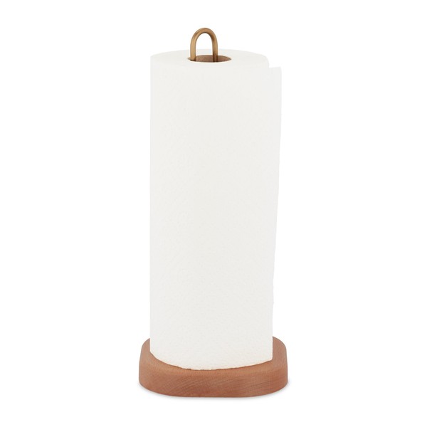 Relaxdays Standing Kitchen Roll Holder, Beech Wood, Square, Roll Holder