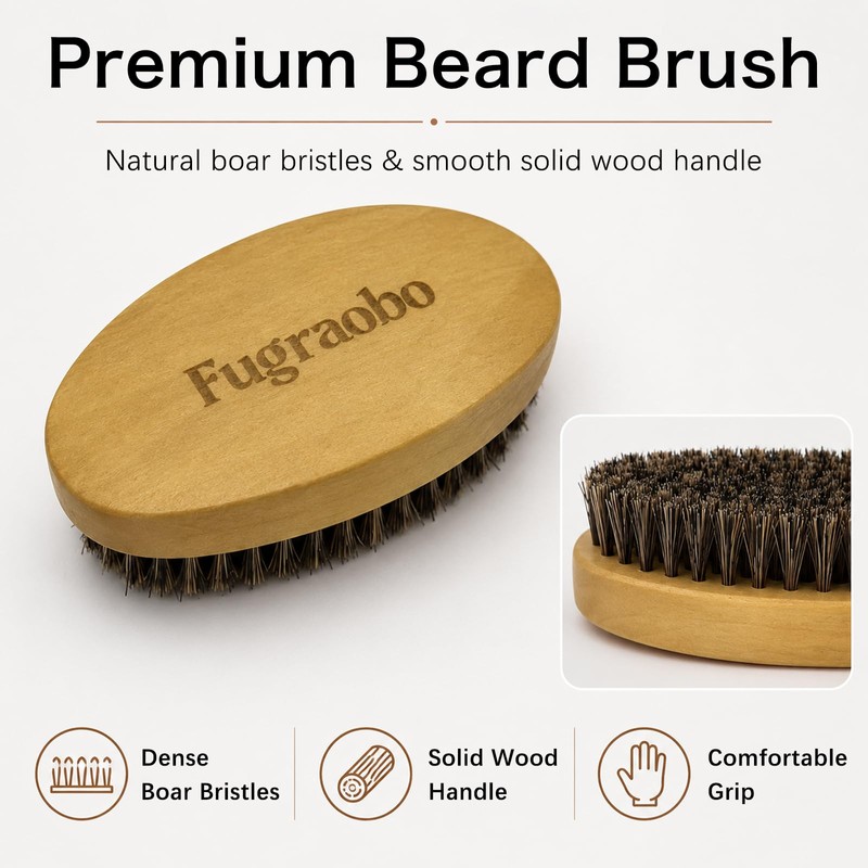 Boar Bristle Beard Brush Wooden Grooming Tool for Mustache Care