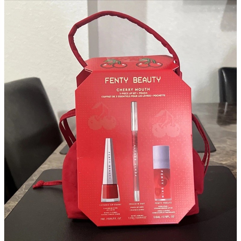 Fenty Beauty Cherry Mouth 3-Piece Lip Set + Pouch