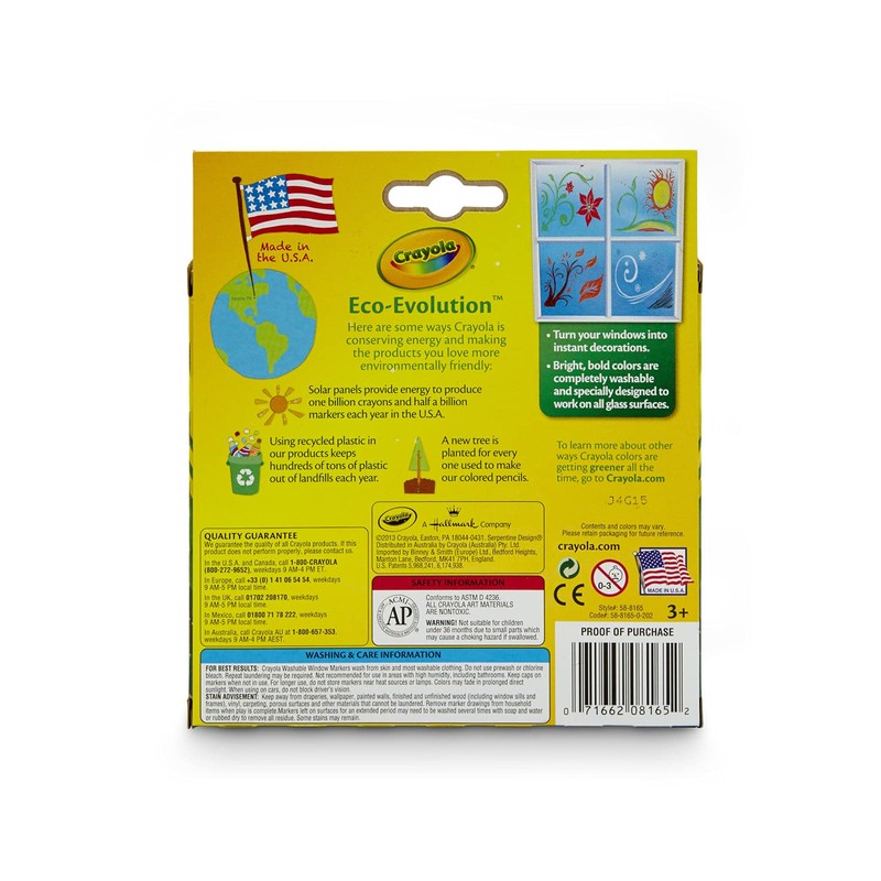 Crayola Washable Window Markers, Window Decorations, Gift, 8 Count (58-8165)