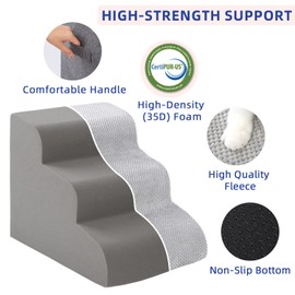 Pettycare Dog Stairs Ramp for High Beds and Couch,Curved Dog Steps for Small Dogs and Cats Pet Stairs Non-Slip Balanced Portable Pet Step Indoor, 3 Steps,Grey