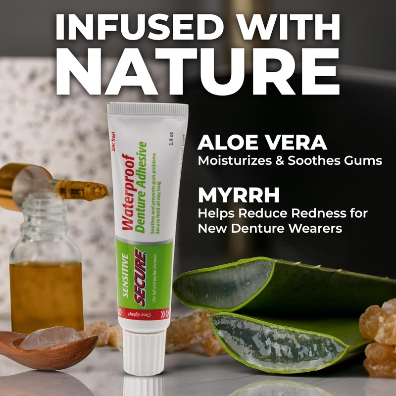 Secure Sensitive Denture Adhesive with Aloe Vera & Myrrh to