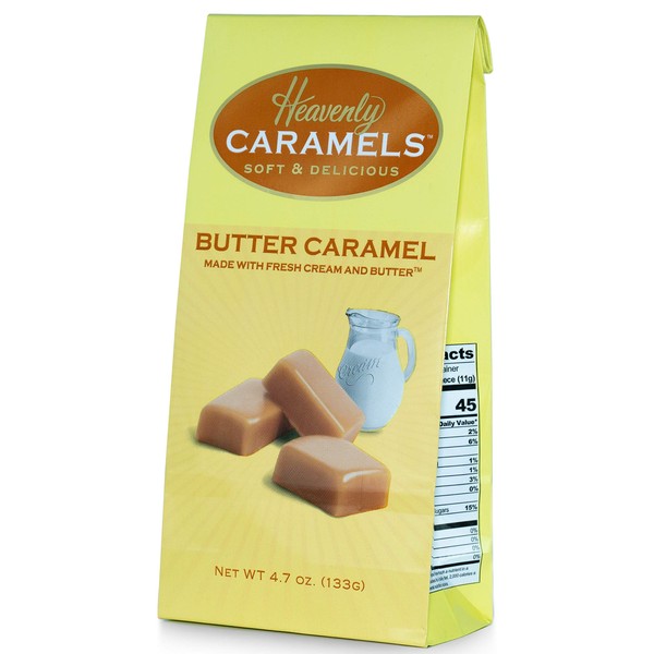 J Morgan Confections Heavenly Caramels, Butter Flavor (4.7 oz bag, 4-Pack); Gourmet, Artisan Soft and Chewy Butter Caramel Candies, Creamy and Smooth, Hand-Crafted Golden Treats