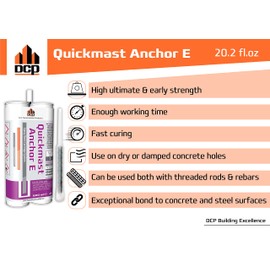 DCP Quickmast Anchor E Concrete Anchoring Epoxy - Two-Part, Dual Cartridge, Fast-Setting Epoxy System for Rebar, Threaded Rods, Crack Repair - Strong Bonding, Durable - 20.2 fl oz. - 2 Pack