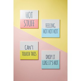 KitchenCraft Funny "Drop It Like It's Hot" Square Ceramic Trivet with Cork Back, 20 x 20 cm (8") - Green / White