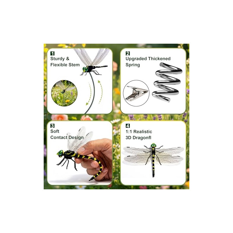 12 Pack 3D Dragonfly Clips - Realistic Garden Decorations