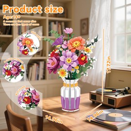 honchoes Flowers Building Set Wildflower Bouquet Botanical Collection for Adults Women Girls 14 Years & Up Home Office Decor