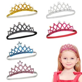 Ysmorla 6 Pieces Kids Headband Tiara Princess Glitter Multicolor Girls Headband with Elastic Band for Birthday or Kids Party, Polyester, Pearl