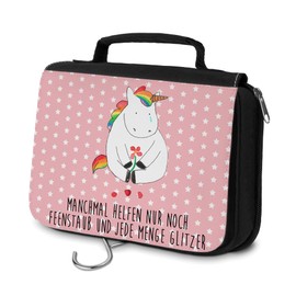 Mr. & Mrs. Panda Toiletry Bag Unicorn Sad, red, Hand Drawn
