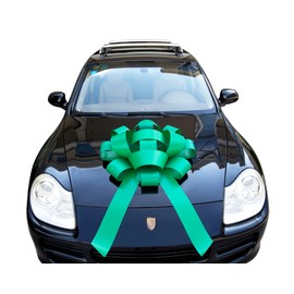30" Giant Car Bow - Green | Big Gift Wrapping Bow with Non Scratch Magnet Base for Large Gift Decoration, Weather Resistant and Waterproof Vinyl Magnetic Big Car Bow (1 Pack)