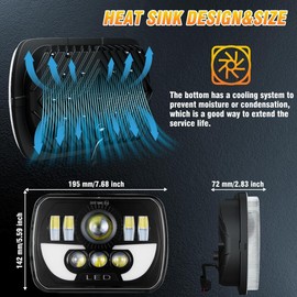 ZOOMTO 2PCS130W Rectangular 5x7/ 6x7 Inch Headlight,800% Brightness Xenon White H6054 H5054 Headlight Compatible with 1996-2017 Chevy Express 1500/2500/3500,Hi/Low Sealed Beam,IP68,DOT