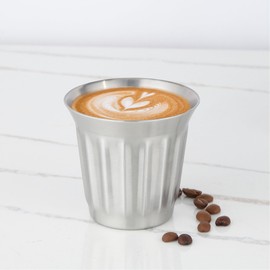 Easyworkz Stainless Steel Double-Wall Espresso Cups 5 oz Set of 2, Vertical Stripe Design, Brushed Silver