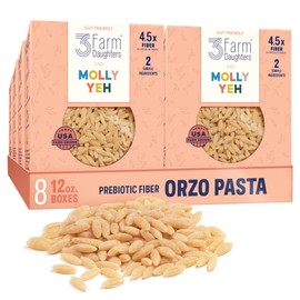 Three Farm Daughters X Molly Yeh High Fiber Orzo Pack, Irresistible, Low GI, Non GMO Orzo Pasta Noodles, Made in the USA from Just 2 Simple Ingredients, 12 oz. (8 Pack)