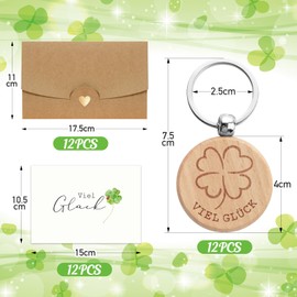 BOOMTOP 12 Key Rings Lucky Charm Wooden Clover Good Luck Gifts New Year's Eve Lucky Clover Small Lucky Charm Christmas Wedding Christening Party Gifts Farewell Gift Colleague, wood-coloured