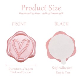 Filhome 50Pcs Wax Seal Stickers, 1.14inch/29mm Pink Envelope Seal Stickers, Heart Vintage Wedding Invitation Stickers for Valentine's Day Birthday Bridal Shower Party Supply