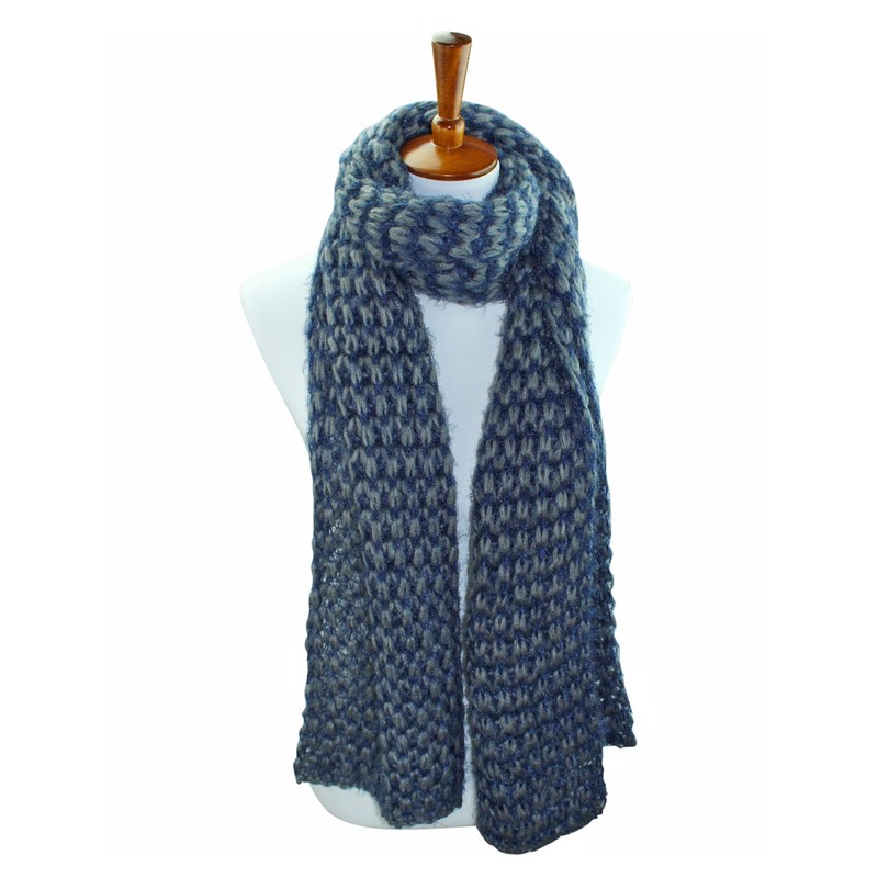 Navy Blue Two-Tone Eyelash Knit Oblong Unisex Soft Scarf