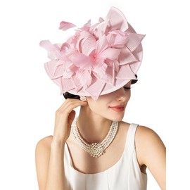 SWEETV Sinamay Kentucky Derby Hats Fascinators for Women, Tea Party Hats for Church, Cocktail, Wedding, Fancy Dress Party, Pink
