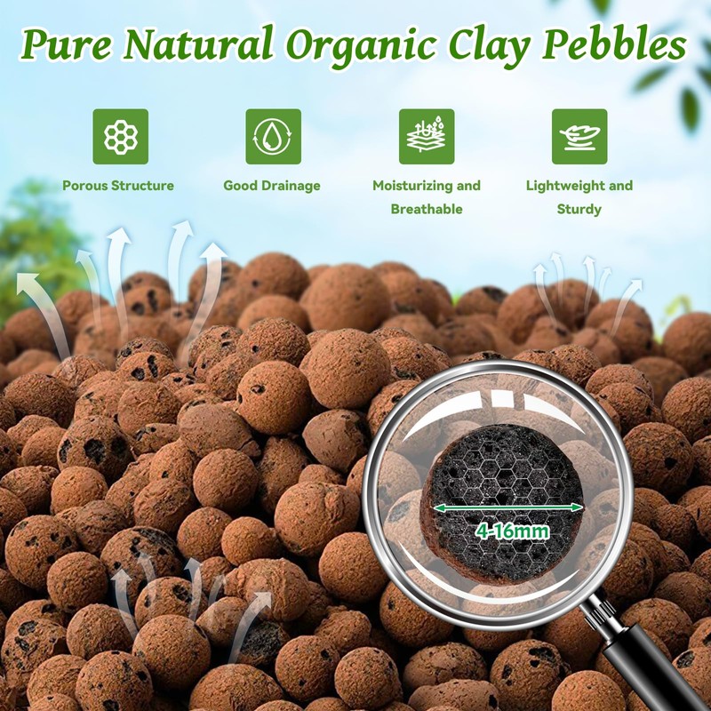 Riare 18 LBS Organic Expanded Clay Pebbles for Plants- 4mm-16mm