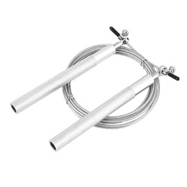 Cuerda para saltar crossfit box salto rapido tamaño ajustable mangos de aluminio 3 metros de largo cuerda para gimnasio (Plata)