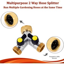 2 Way Hose Manifold Splitter Brass Garden Outside Tap Splitter,3/4" Tap Adapter Hose Pipe Tap Splitter Outdoor,Dual tap Connection 2 Ports with On/Off Valve with 2 * 3/4" inch Quick Connector